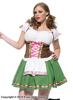 Oktoberfest-vertinne, kostyme-dirndlkjole, snøring, forkle, plus size